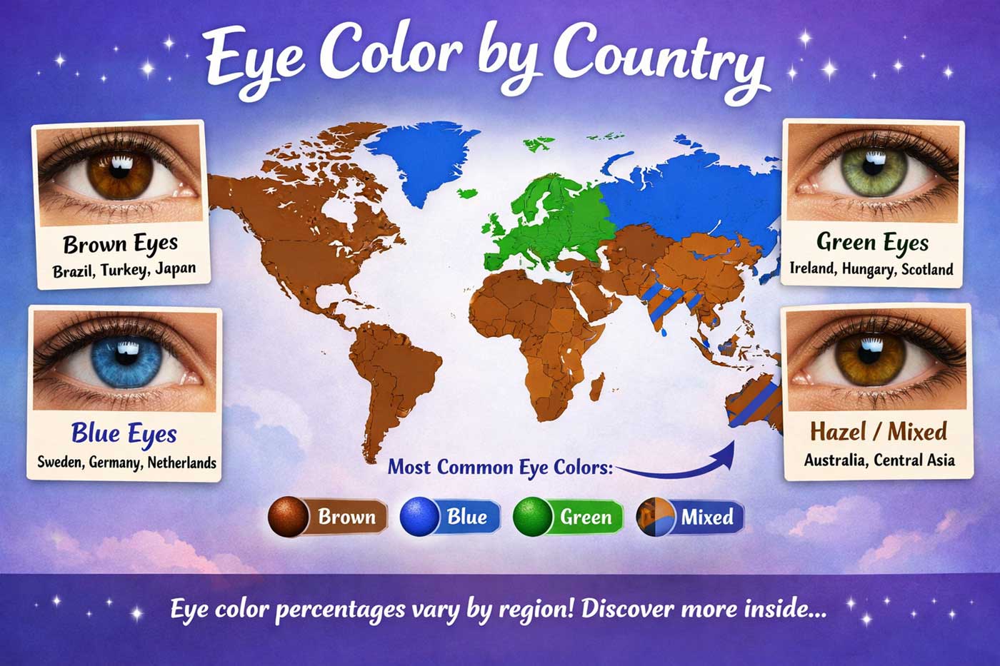 Eye color by country world map infographic