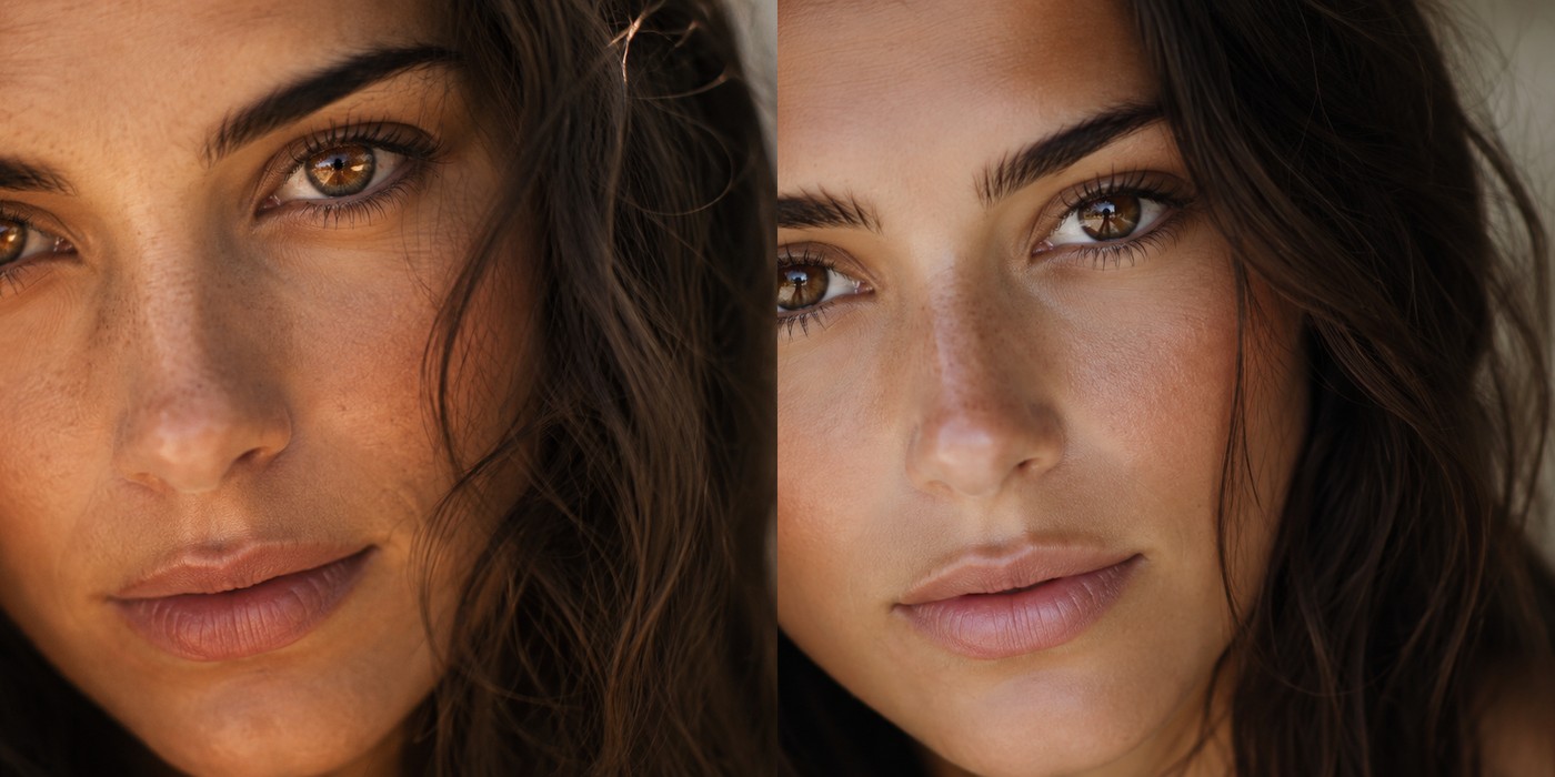 Side-by-side portraits comparing amber eyes and brown eyes