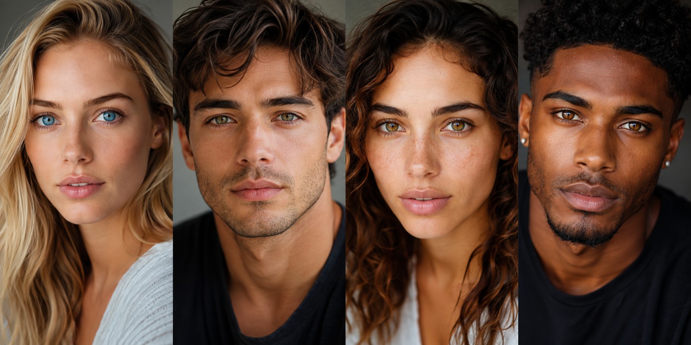 Portrait montage representing the eye color categories used in the methodology